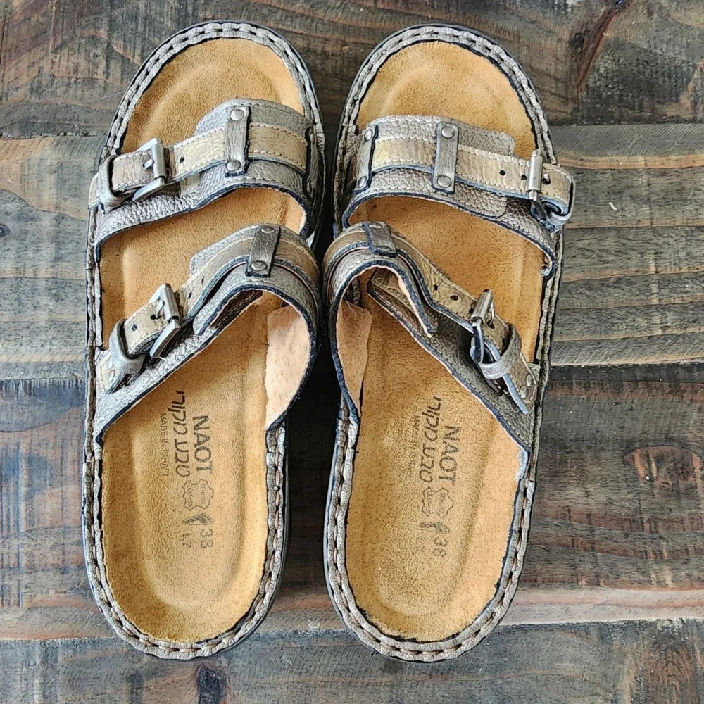 NAOT Metallic Double Strap Slide Mule Sandals Shoes Boho Artisan US 7.5 EU 38